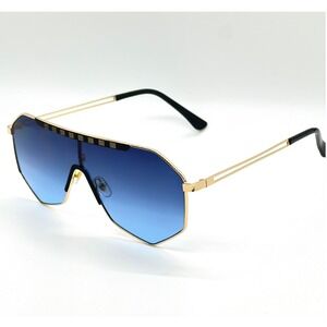 Aviator Sunglasses Shield Visor Gold‎ Frame Blue Lens Fashion Sunglasses Trendy